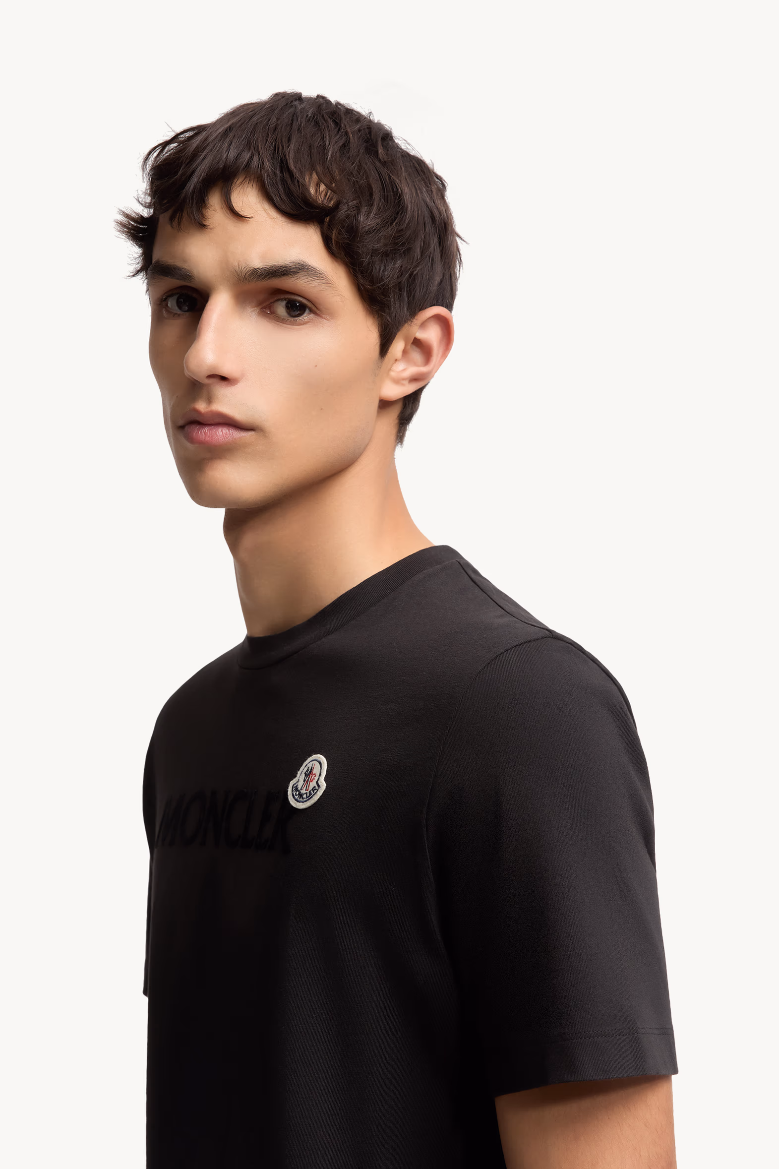 T-shirt en coton à logo floqué Hommes Noir Moncler 4